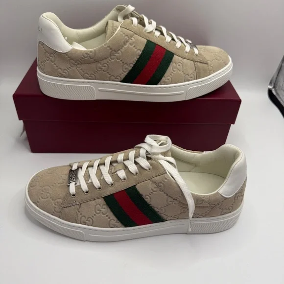 NWT Gucci Beige Ace Sneakers with Red and Green Accents size 39 fit 8.5-9US - Picture 5 of 9